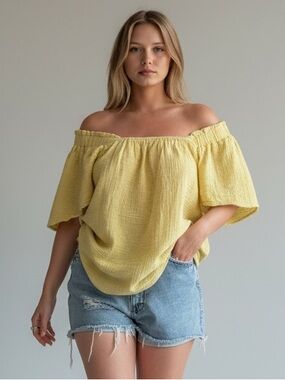 beachlunchlounge Off-Shoulder Lemon Yellow Peasant Top